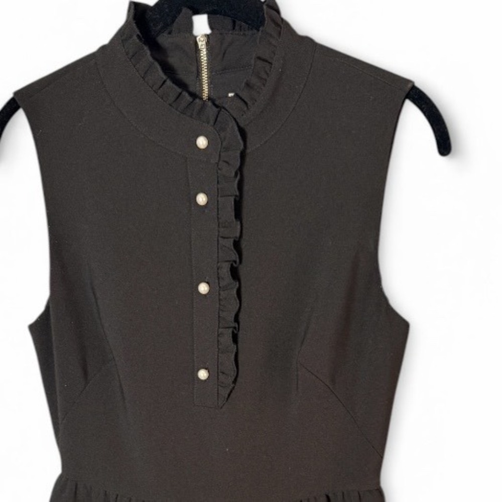 Kate Spade Black Fit‎ Flare Dress Pearl Buttons Ruffle Neck Sleeveless XS - Picture 2 of 8